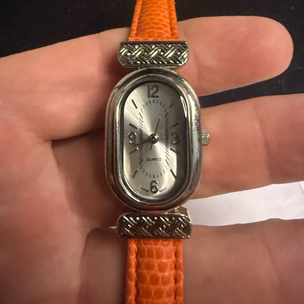 Silver Watch with Orange Strap